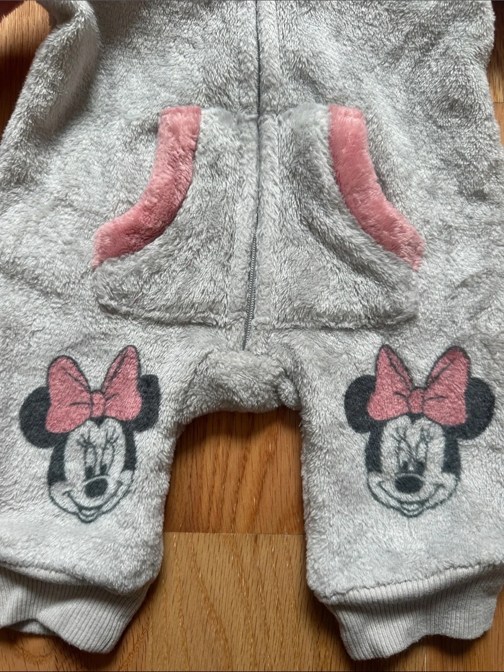 Disney Minnie Plush Hooded One-Piece - Pink & Light Gray